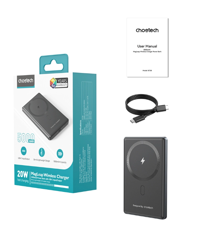 Choetech 20W MagSafe Wireless Charger 5000 mAh Power Bank